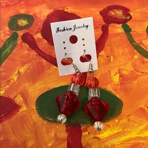 Fashion Jewelry Red and Silver Earrings